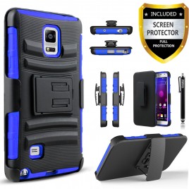 Samsung Galaxy Note 4 Case, Dual Layers [Combo Holster] Case And Built-In Kickstand Bundled with [Premium Screen Protector] Hybird Shockproof And Circlemalls Stylus Pen (Blue)